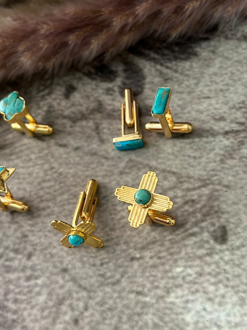 “The Golden Collection” Handmade Kingman Turquoise Gold Cuff Links