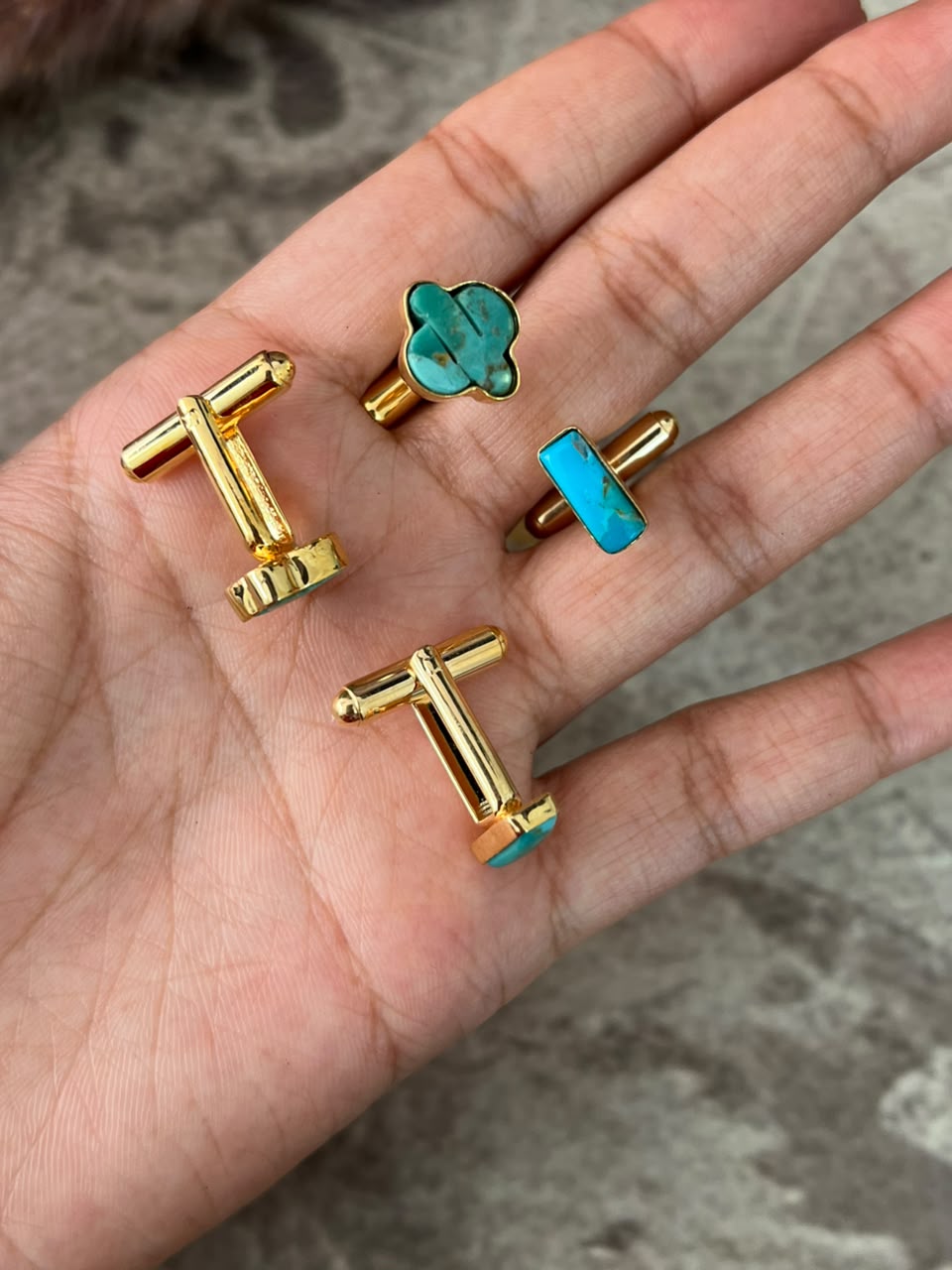 “The Golden Collection” Handmade Kingman Turquoise Gold Cuff Links