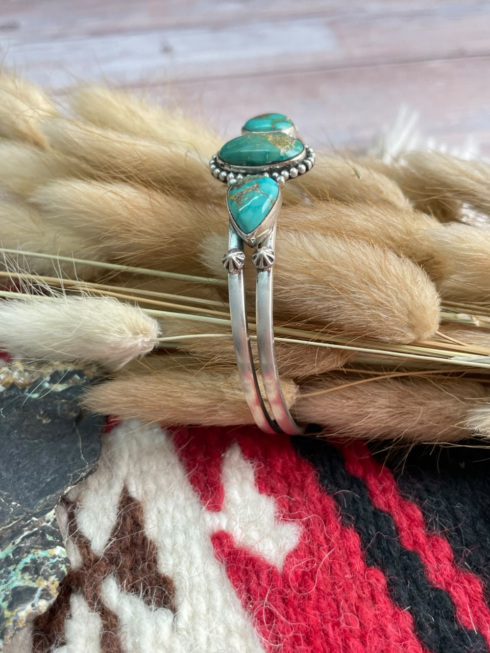 Handmade Sterling Silver Emerald Valley Turquoise Collection: Cuff Bracelet Signed Nizhoni