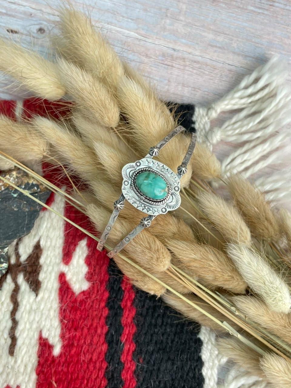 Handmade Sterling Silver Emerald Valley Turquoise Collection: Cuff Bracelet Signed Nizhoni