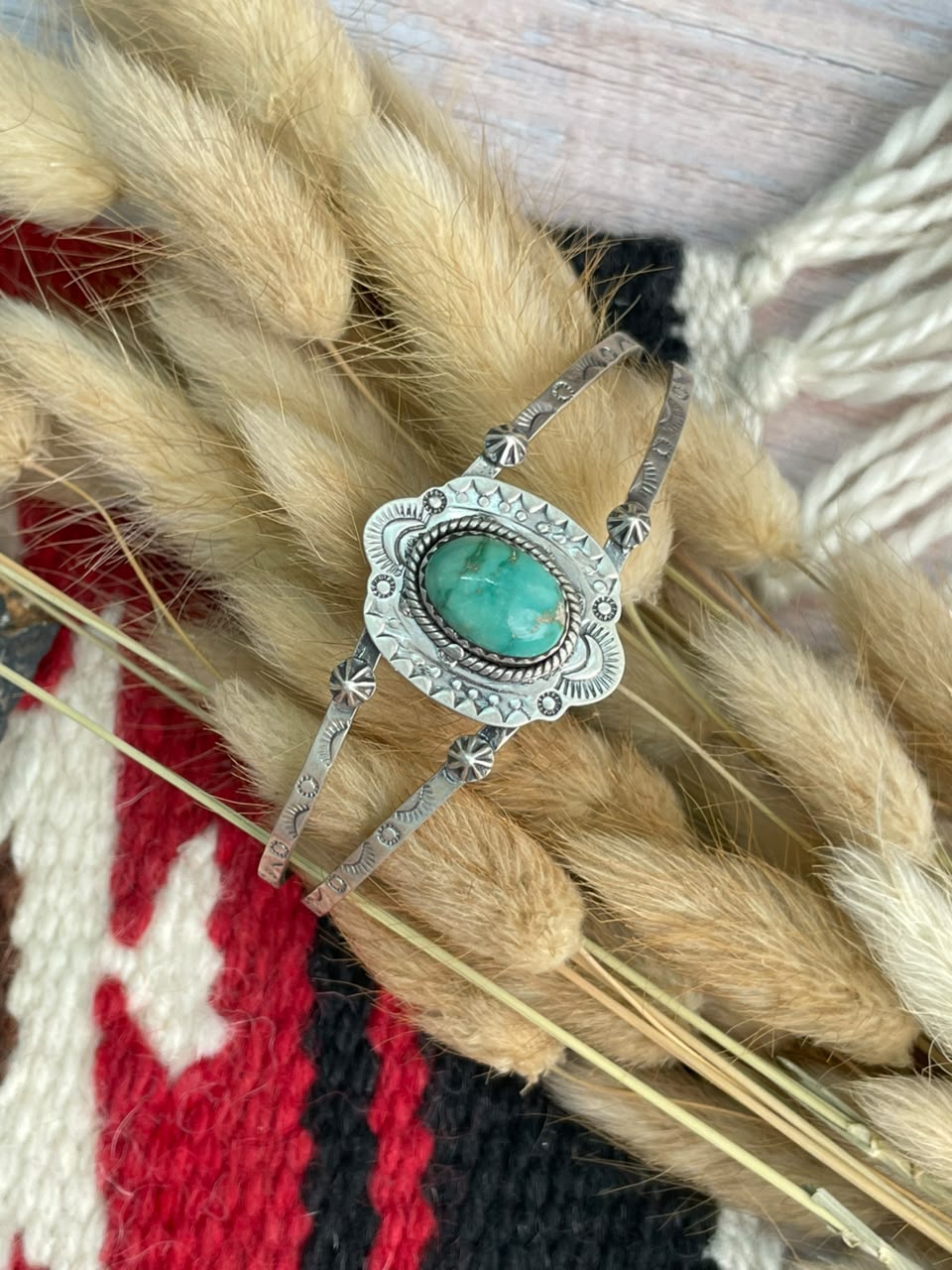 Handmade Sterling Silver Emerald Valley Turquoise Collection: Cuff Bracelet Signed Nizhoni