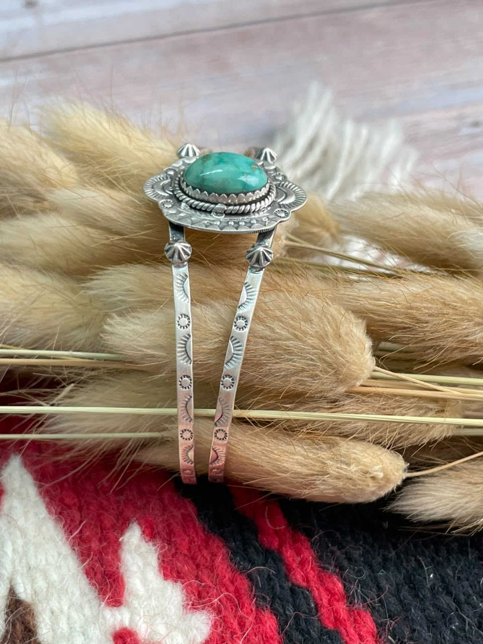 Handmade Sterling Silver Emerald Valley Turquoise Collection: Cuff Bracelet Signed Nizhoni