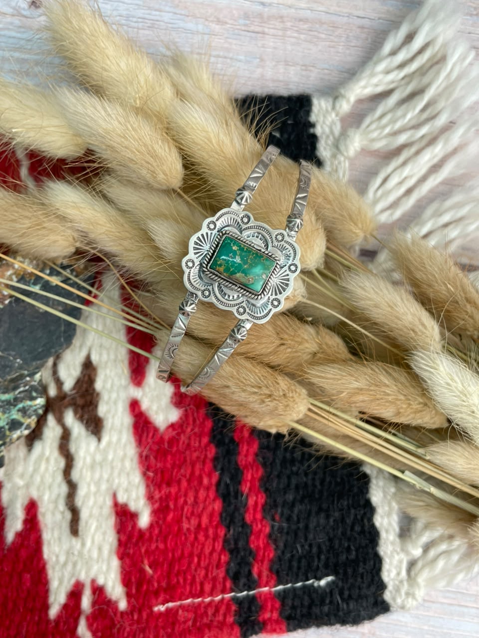 Handmade Sterling Silver Emerald Valley Turquoise Collection: Cuff Bracelet Signed Nizhoni