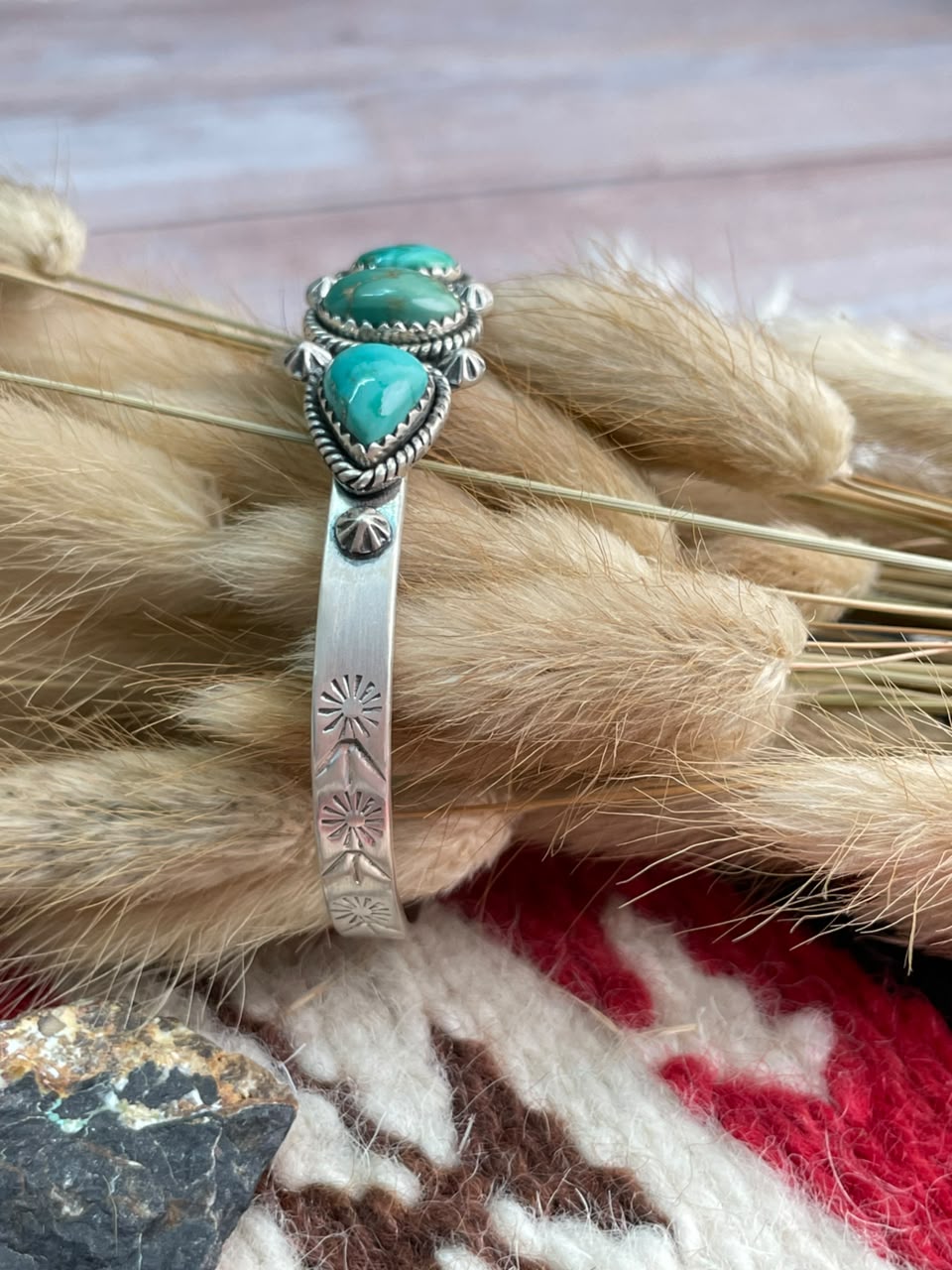 Handmade Sterling Silver Emerald Valley Turquoise Collection: Cuff Bracelet Signed Nizhoni