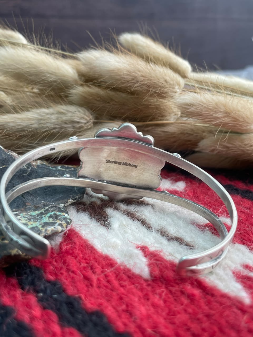 Handmade Sterling Silver Emerald Valley Turquoise Collection: Cuff Bracelet Signed Nizhoni