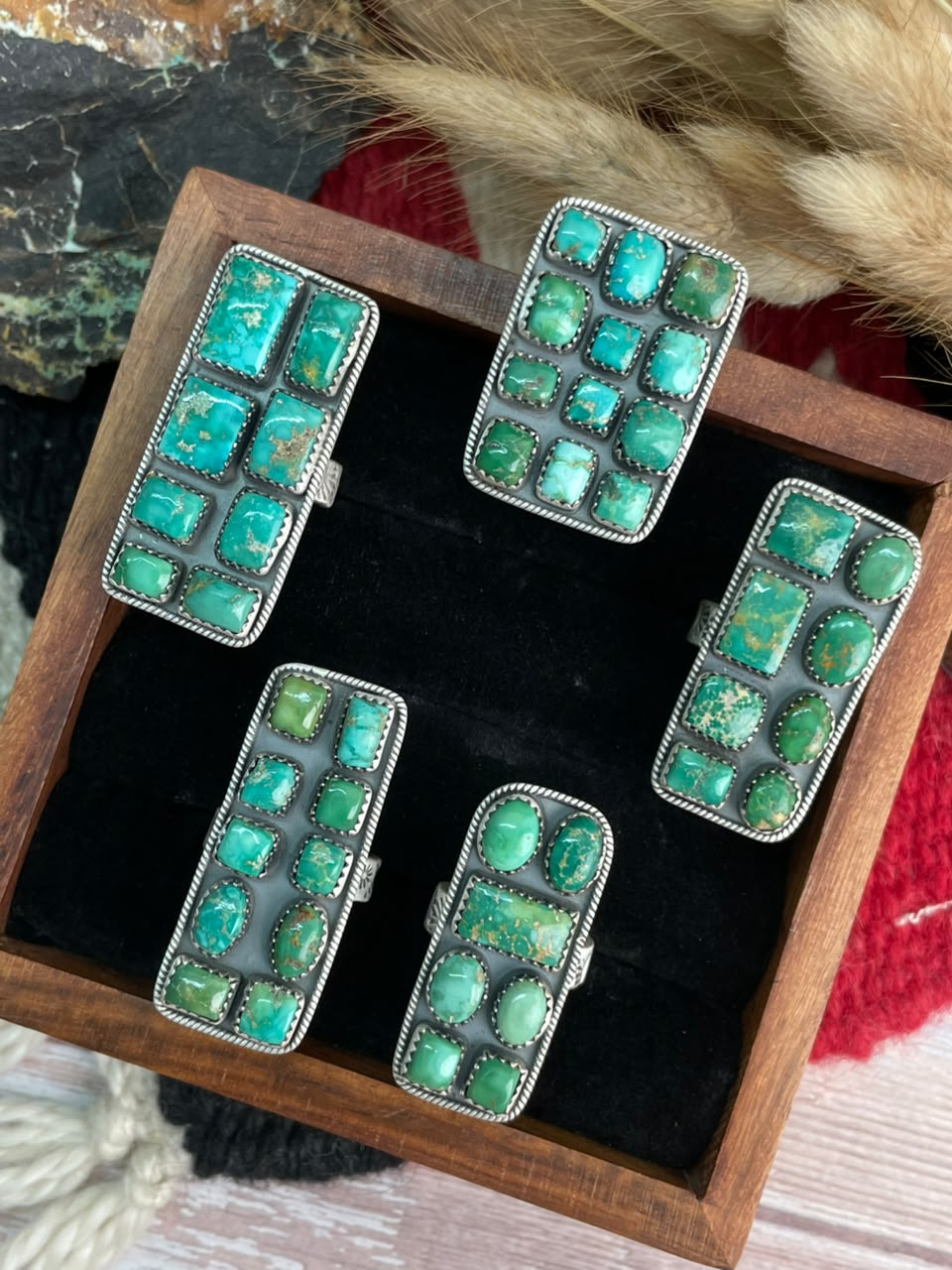 Handmade Sterling Silver Emerald Valley Turquoise Collection: Adjustable Bar Ring Signed Nizhoni