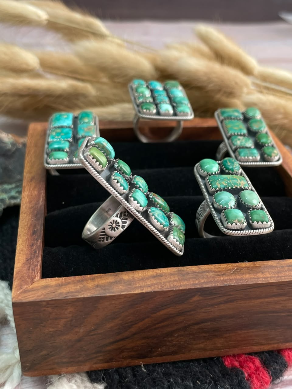 Handmade Sterling Silver Emerald Valley Turquoise Collection: Adjustable Bar Ring Signed Nizhoni
