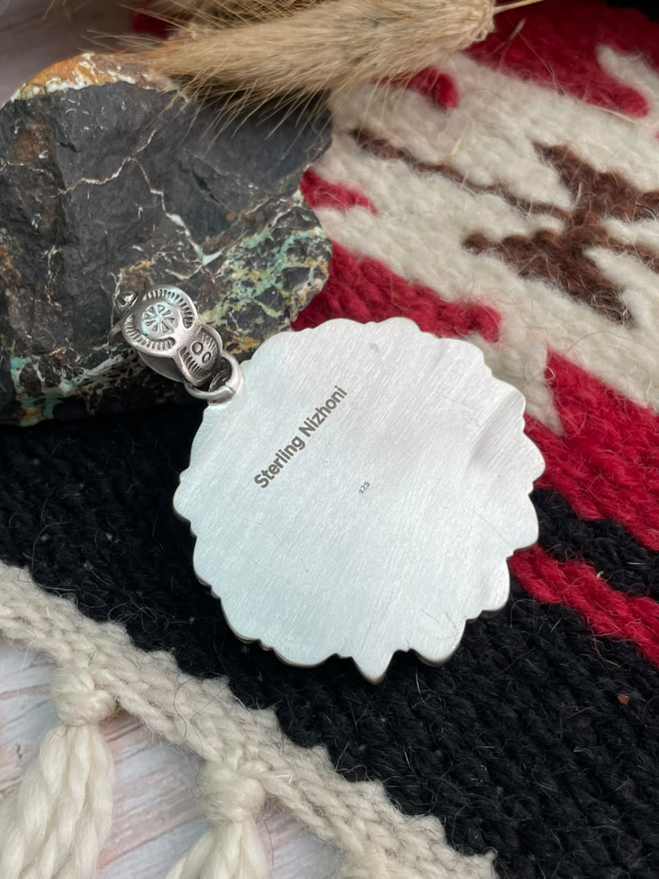 Handmade Sterling Silver Emerald Valley Turquoise Collection: Pendant Signed Nizhoni