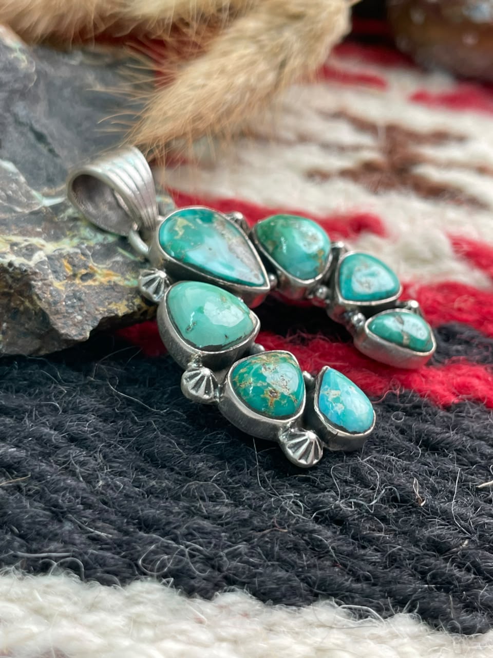 Handmade Sterling Silver Emerald Valley Turquoise Collection: Naja Pendant Signed Nizhoni