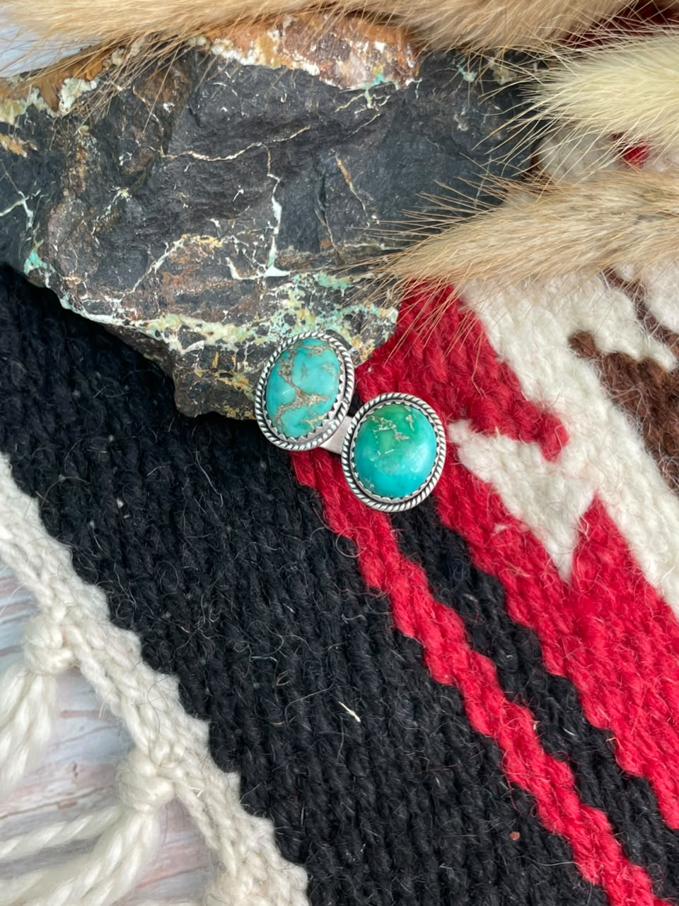 Handmade Sterling Silver Emerald Valley Turquoise Collection: Adjustable Ring Signed Nizhoni