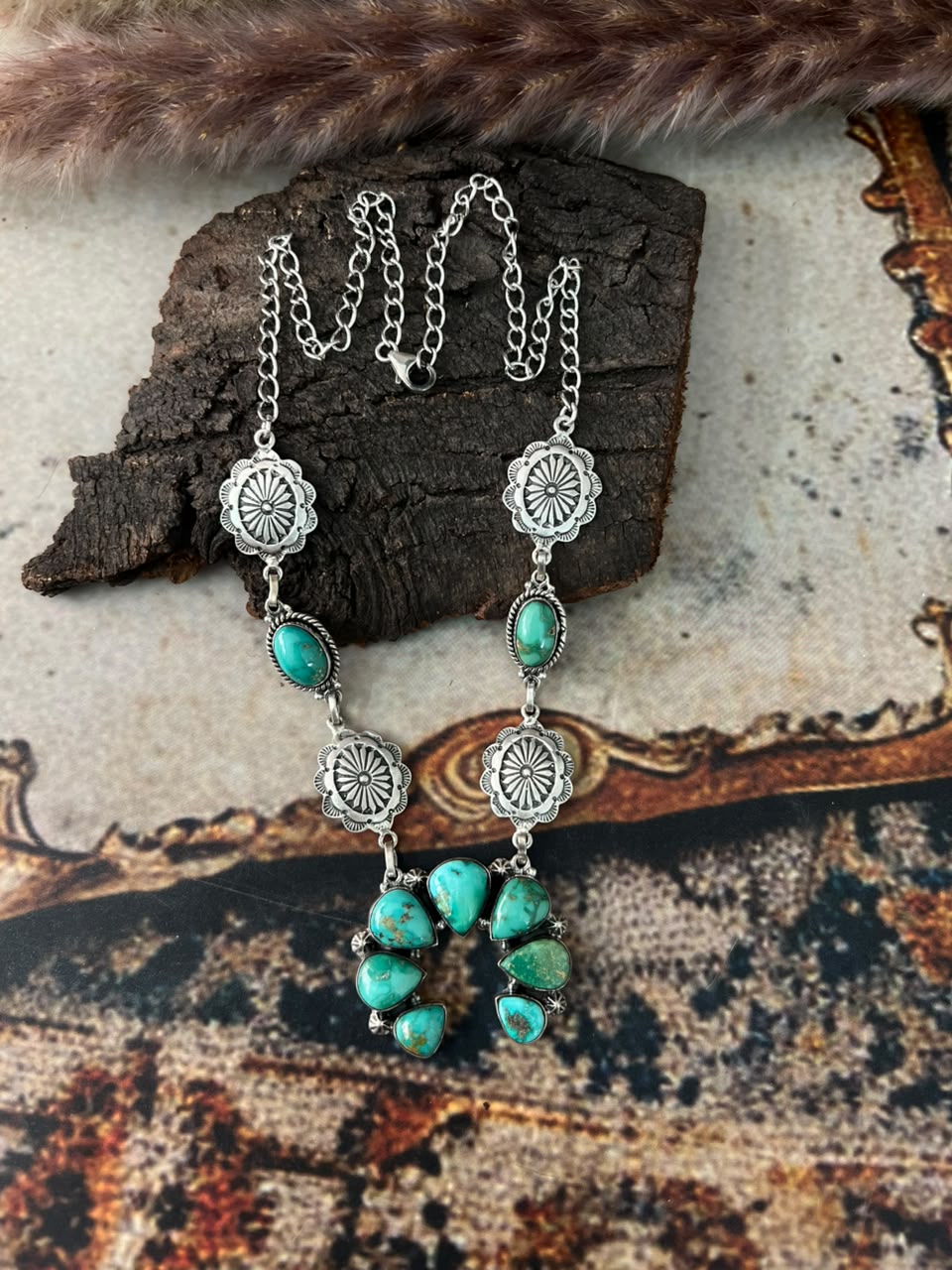 Handmade Sterling Silver Emerald Valley Turquoise Collection: Naja Necklace Signed Nizhoni