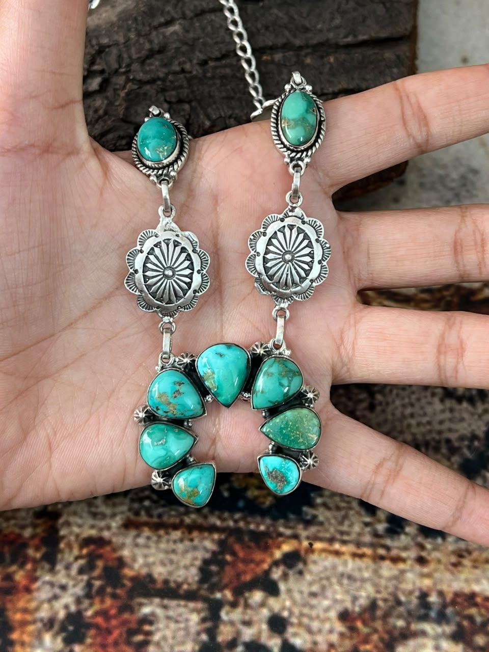 Handmade Sterling Silver Emerald Valley Turquoise Collection: Naja Necklace Signed Nizhoni