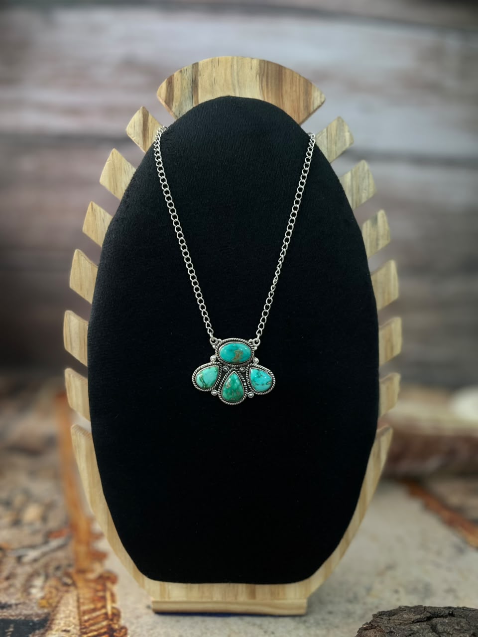 Handmade Sterling Silver Emerald Valley Turquoise Collection: Necklace Signed Nizhoni