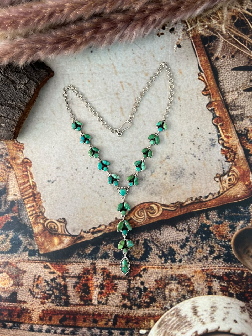Handmade Sterling Silver Emerald Valley Turquoise Collection: Necklace Signed Nizhoni