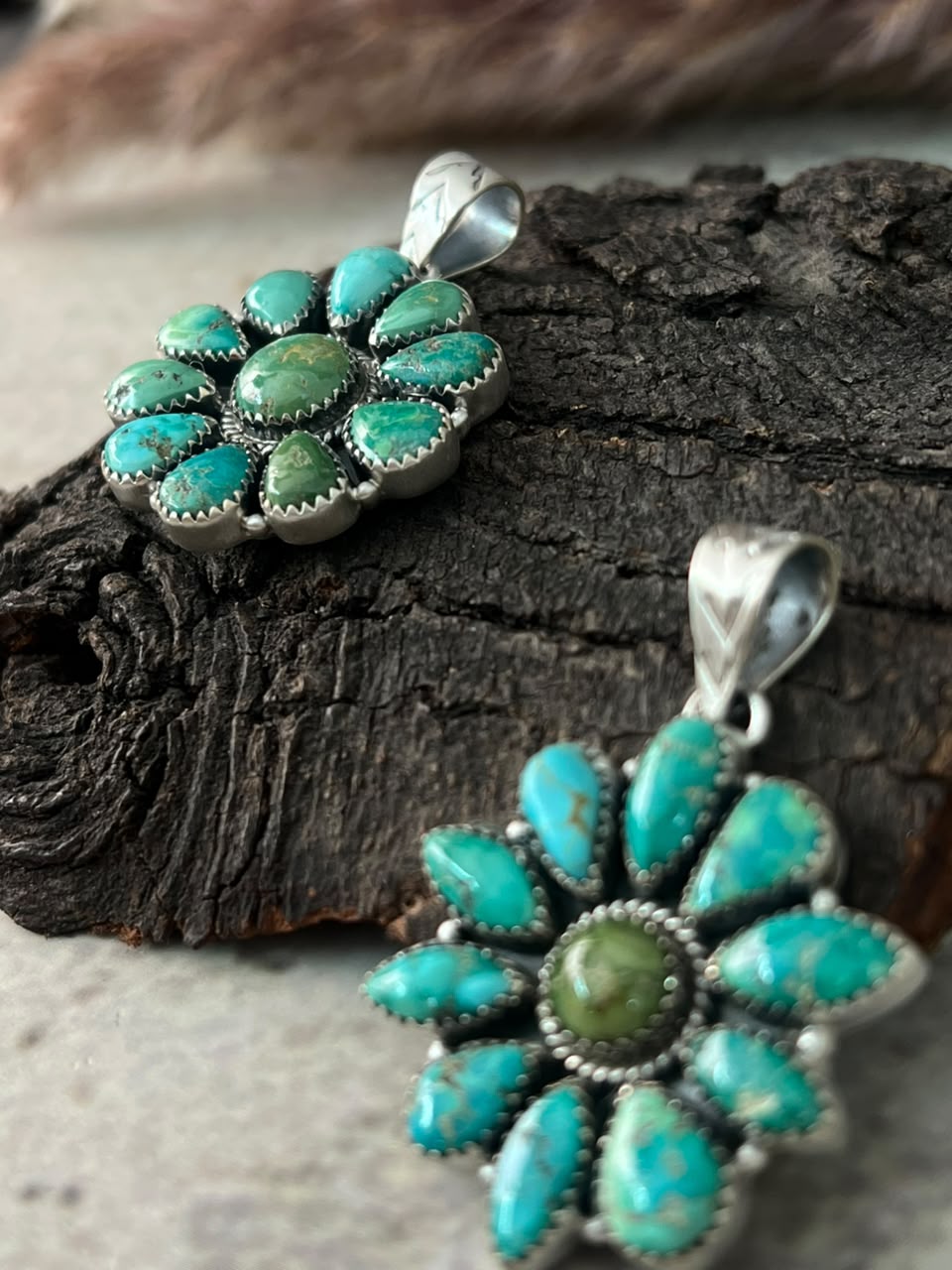 Handmade Sterling Silver Emerald Valley Turquoise Collection: Pendant Signed Nizhoni