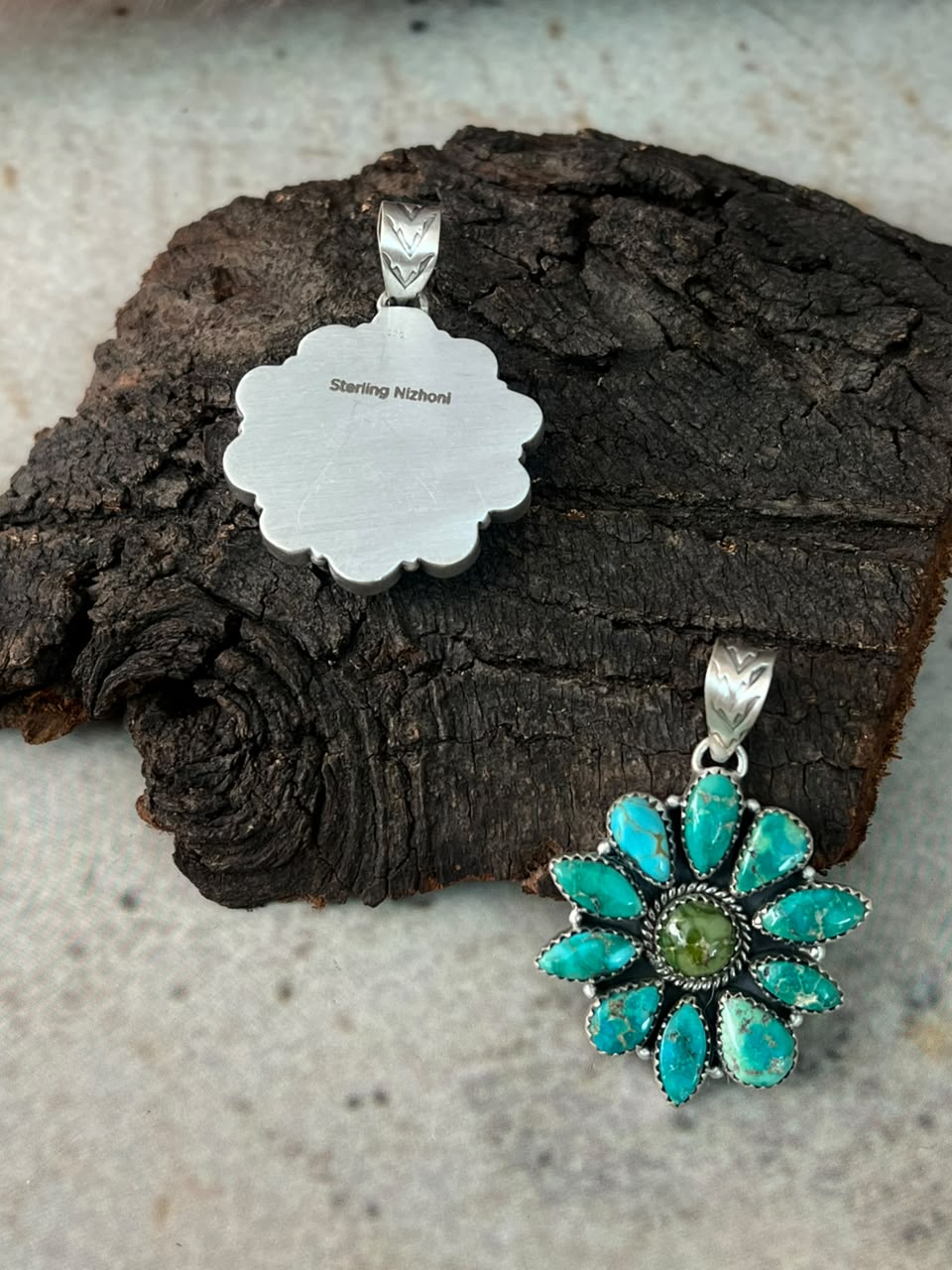 Handmade Sterling Silver Emerald Valley Turquoise Collection: Pendant Signed Nizhoni