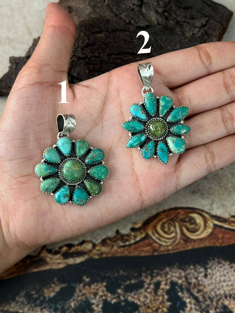 Handmade Sterling Silver Emerald Valley Turquoise Collection: Pendant Signed Nizhoni