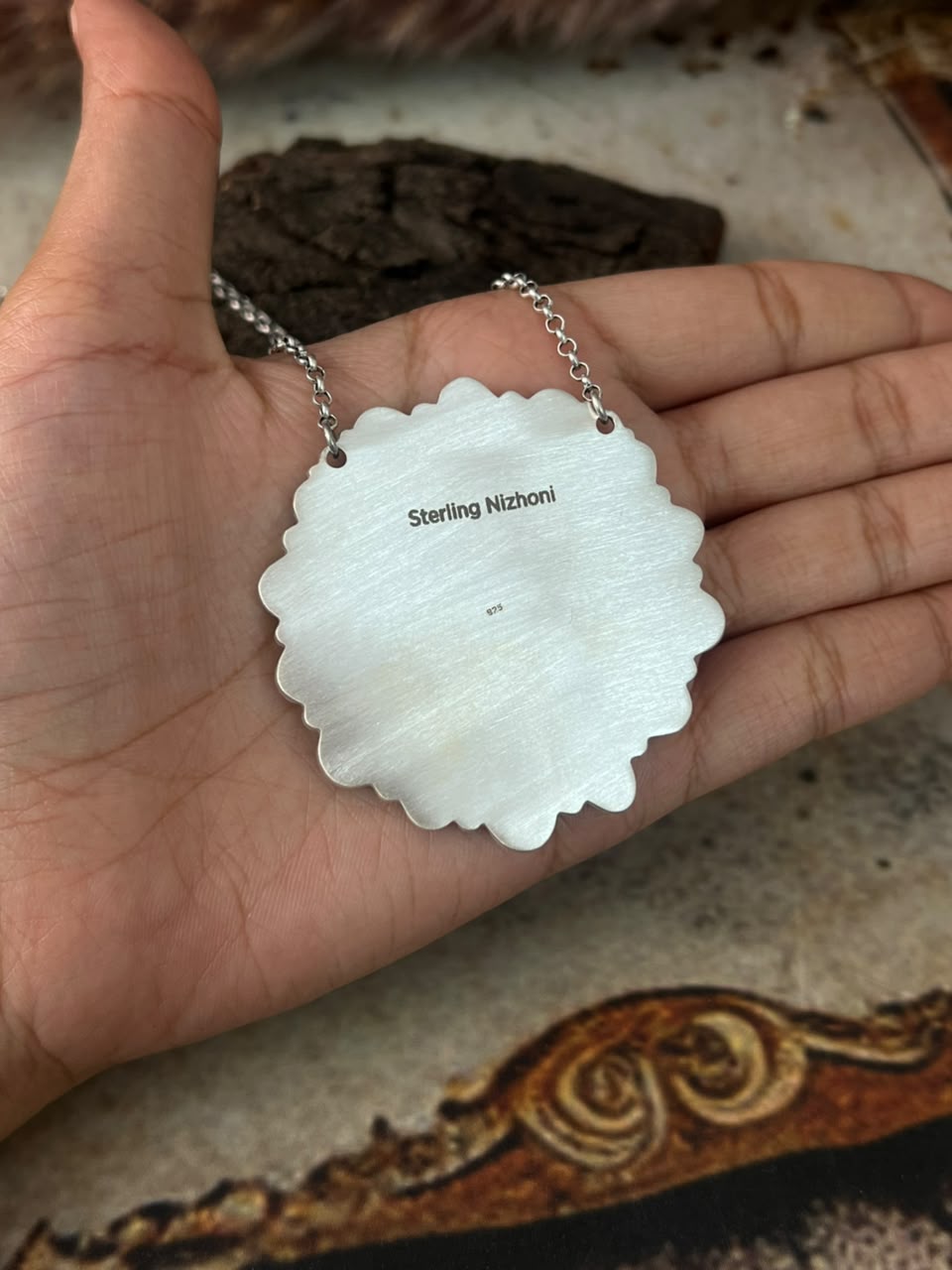 Handmade Sterling Silver Emerald Valley with Golden Hills Turquoise Collection: Necklace Signed Nizhoni
