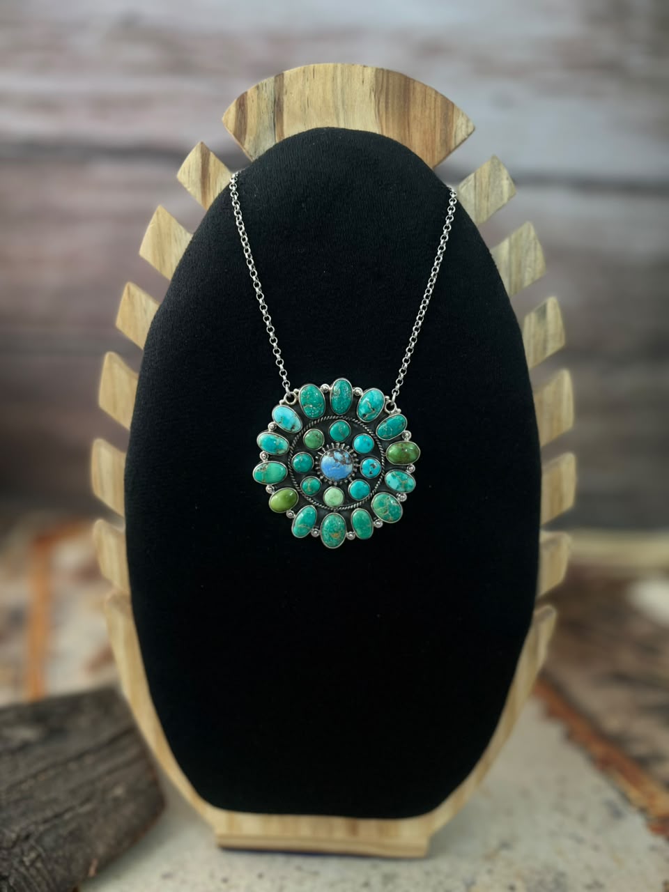 Handmade Sterling Silver Emerald Valley with Golden Hills Turquoise Collection: Necklace Signed Nizhoni