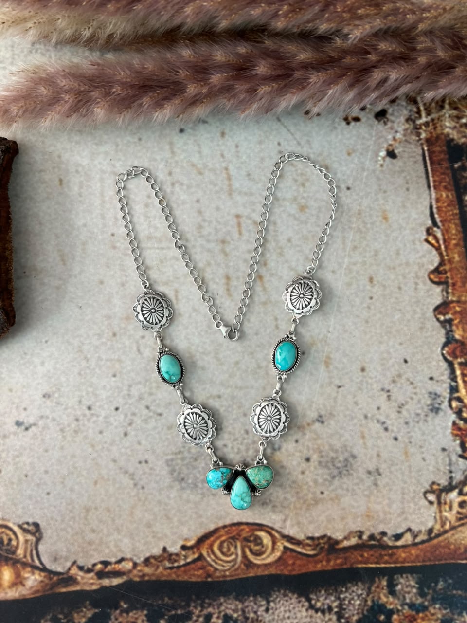 Handmade Sterling Silver Emerald Valley Turquoise Collection: Necklace Signed Nizhoni