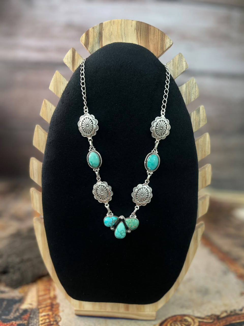 Handmade Sterling Silver Emerald Valley Turquoise Collection: Necklace Signed Nizhoni