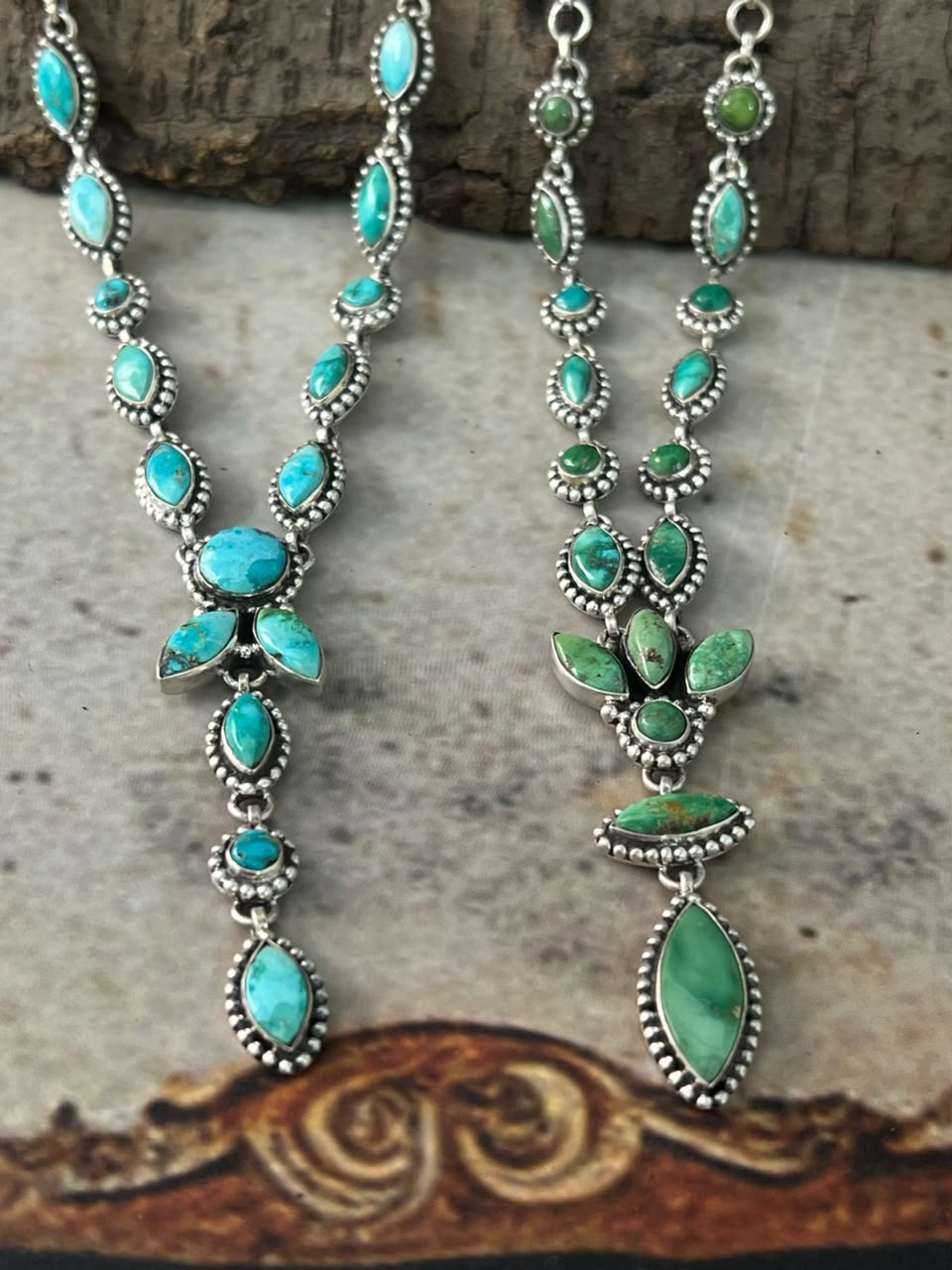Handmade Sterling Silver Emerald Valley Turquoise Collection: Necklace Signed Nizhoni
