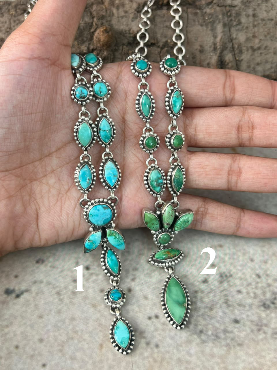 Handmade Sterling Silver Emerald Valley Turquoise Collection: Necklace Signed Nizhoni