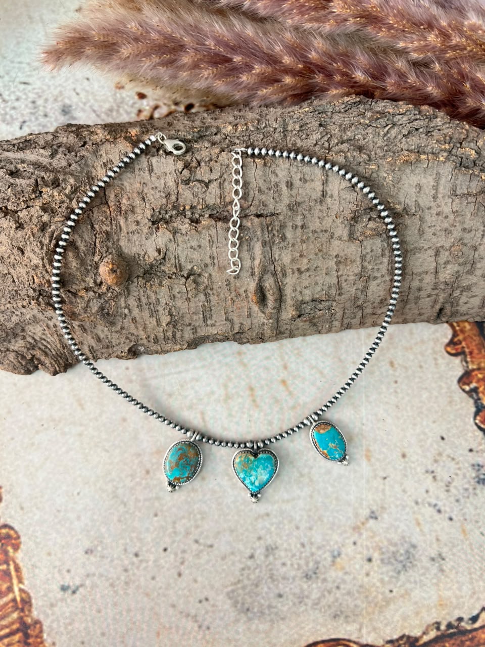 Handmade Sterling Silver Manassa Turquoise Beaded Necklace Signed Nizhoni
