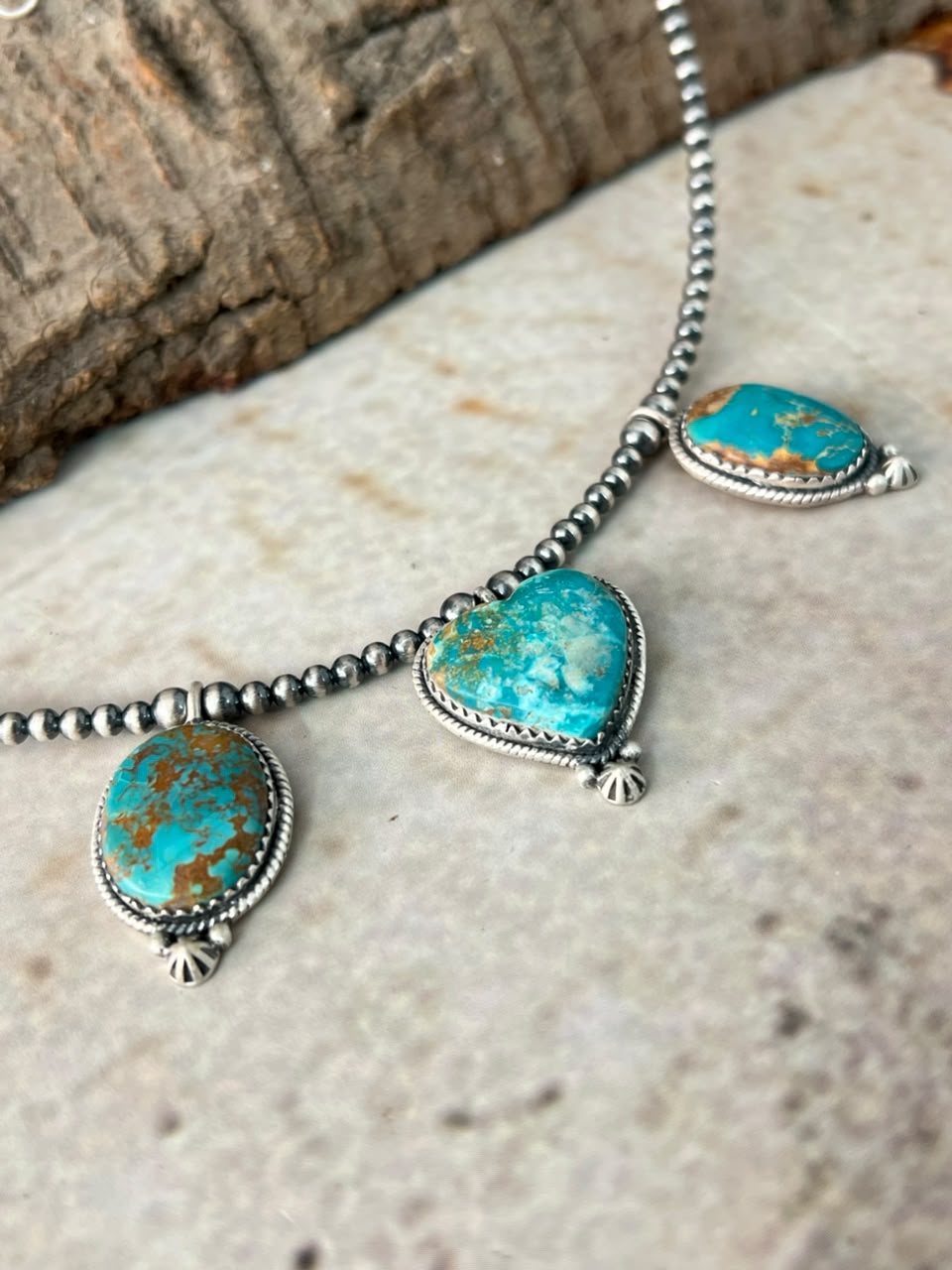 Handmade Sterling Silver Manassa Turquoise Beaded Necklace Signed Nizhoni
