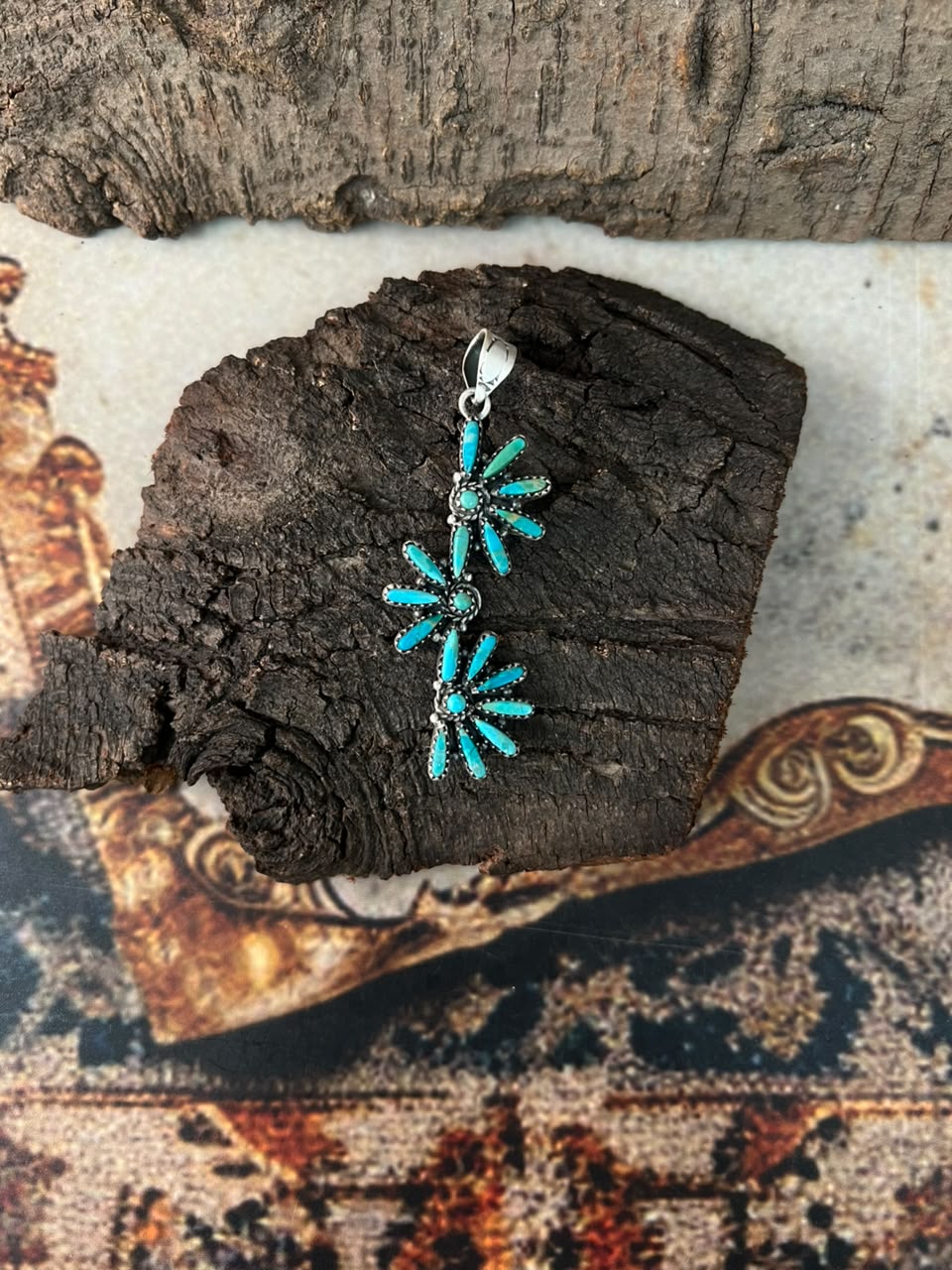 Handmade Sterling Silver Kingman Turquoise Pendant Signed Nizhoni