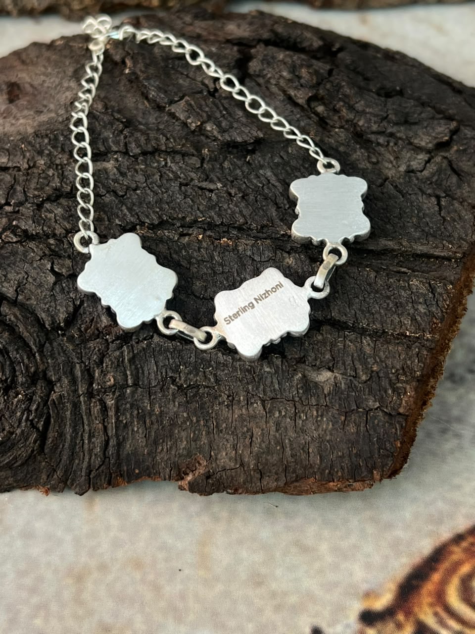 Handmade Sterling Silver White Buffalo Chain Bracelet Signed Nizhoni