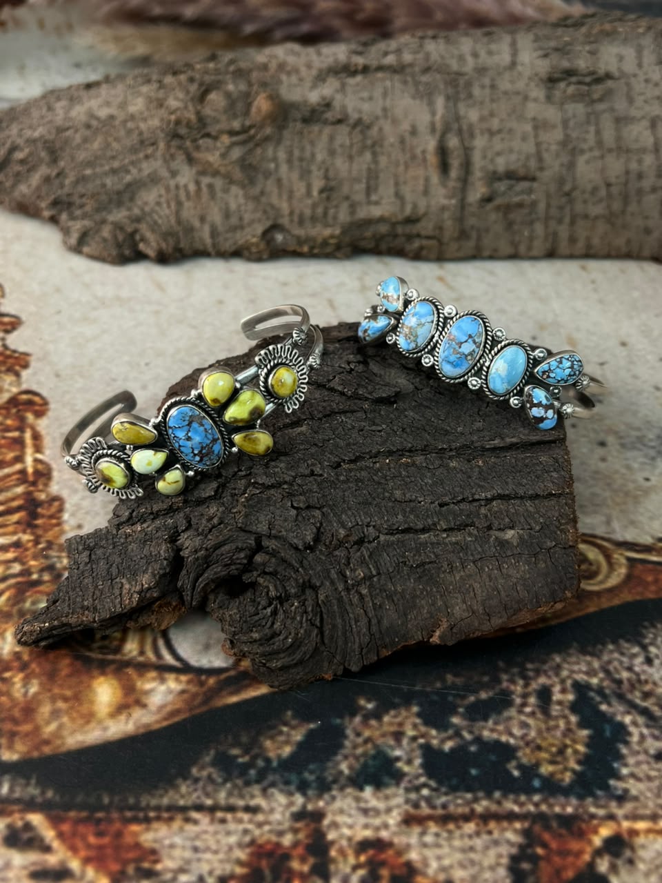 Handmade Sterling Silver Golden Hills with Palomino Turquoise Cuff Bracelet Signed Nizhoni