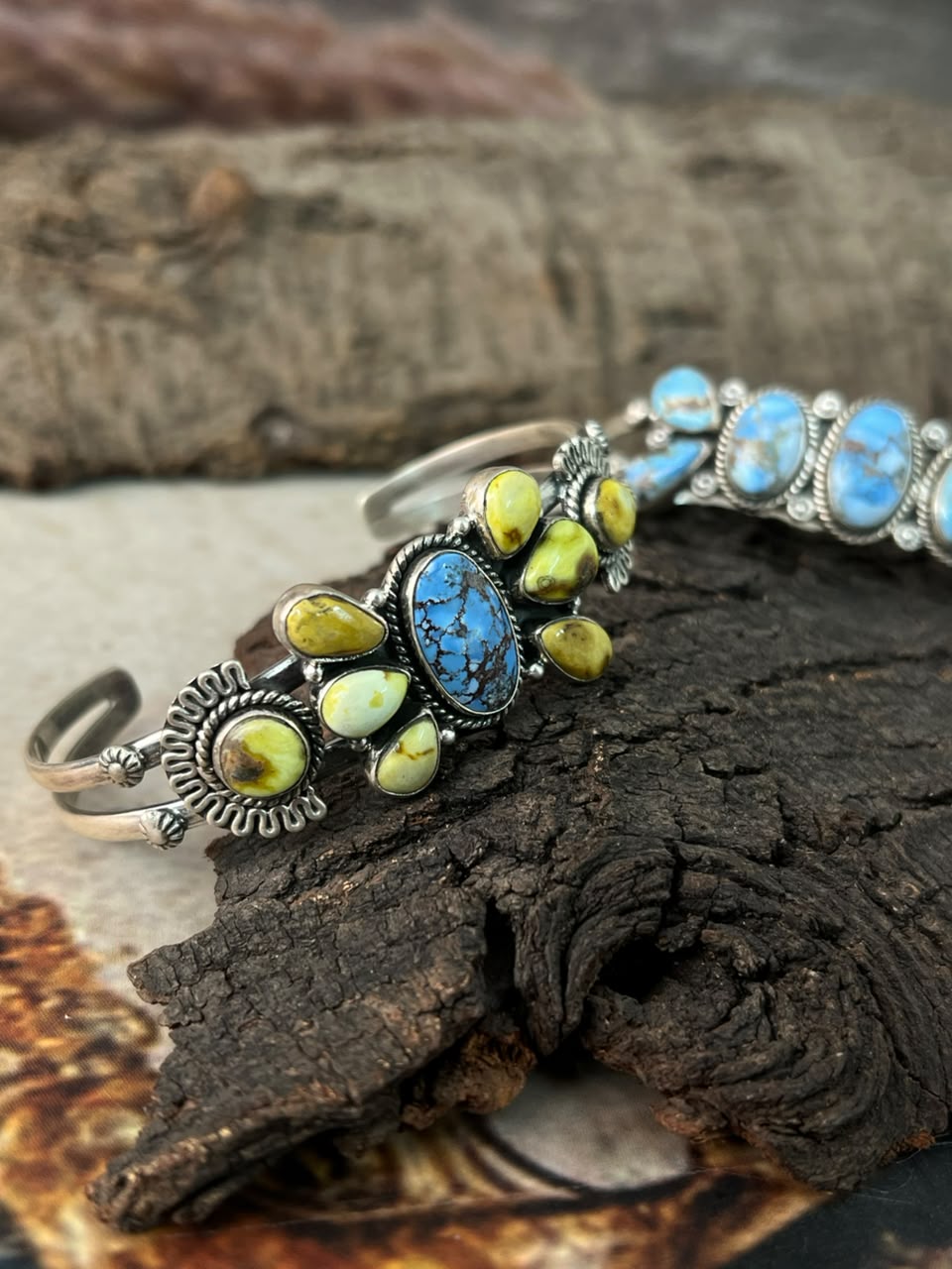 Handmade Sterling Silver Golden Hills with Palomino Turquoise Cuff Bracelet Signed Nizhoni