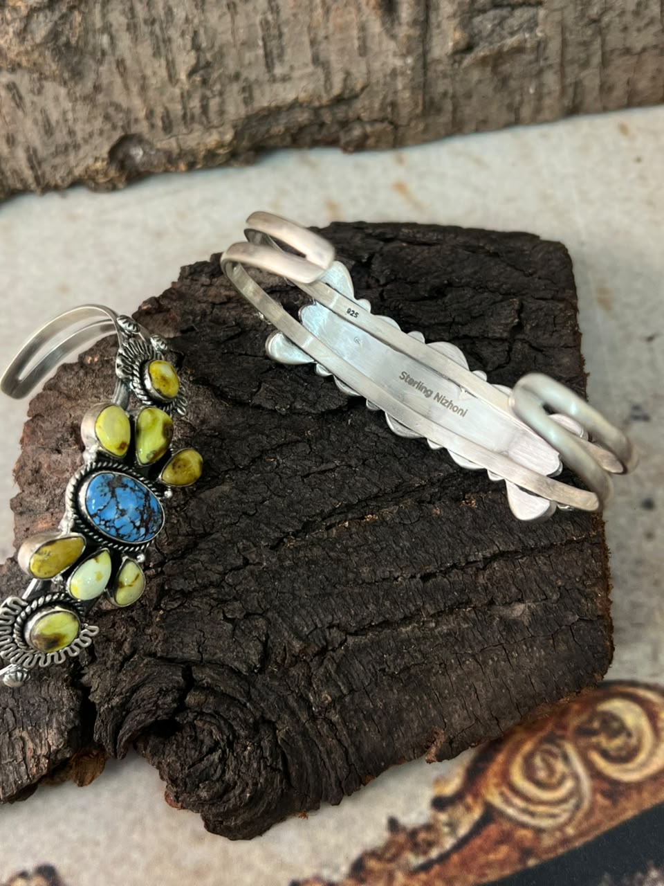 Handmade Sterling Silver Golden Hills with Palomino Turquoise Cuff Bracelet Signed Nizhoni