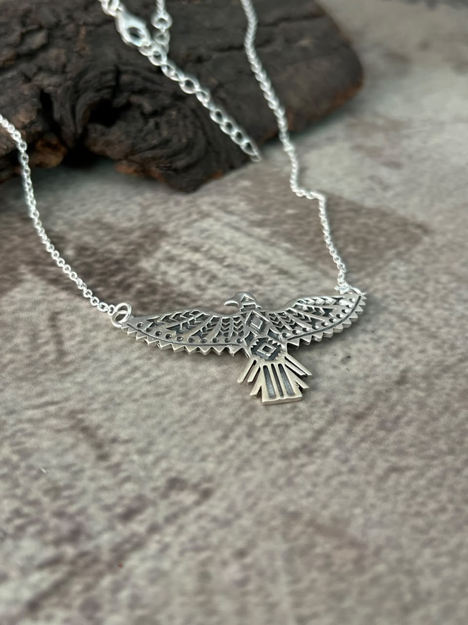 Handmade Sterling Silver Thunderbird Necklace Signed Nizhoni