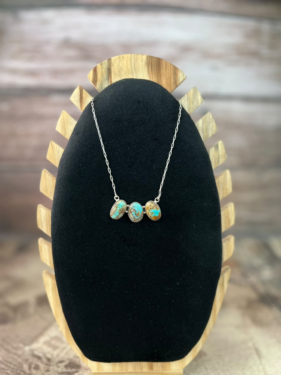 Handmade Sterling Silver Ribbon Royston Turquoise Necklace Signed Nizhoni