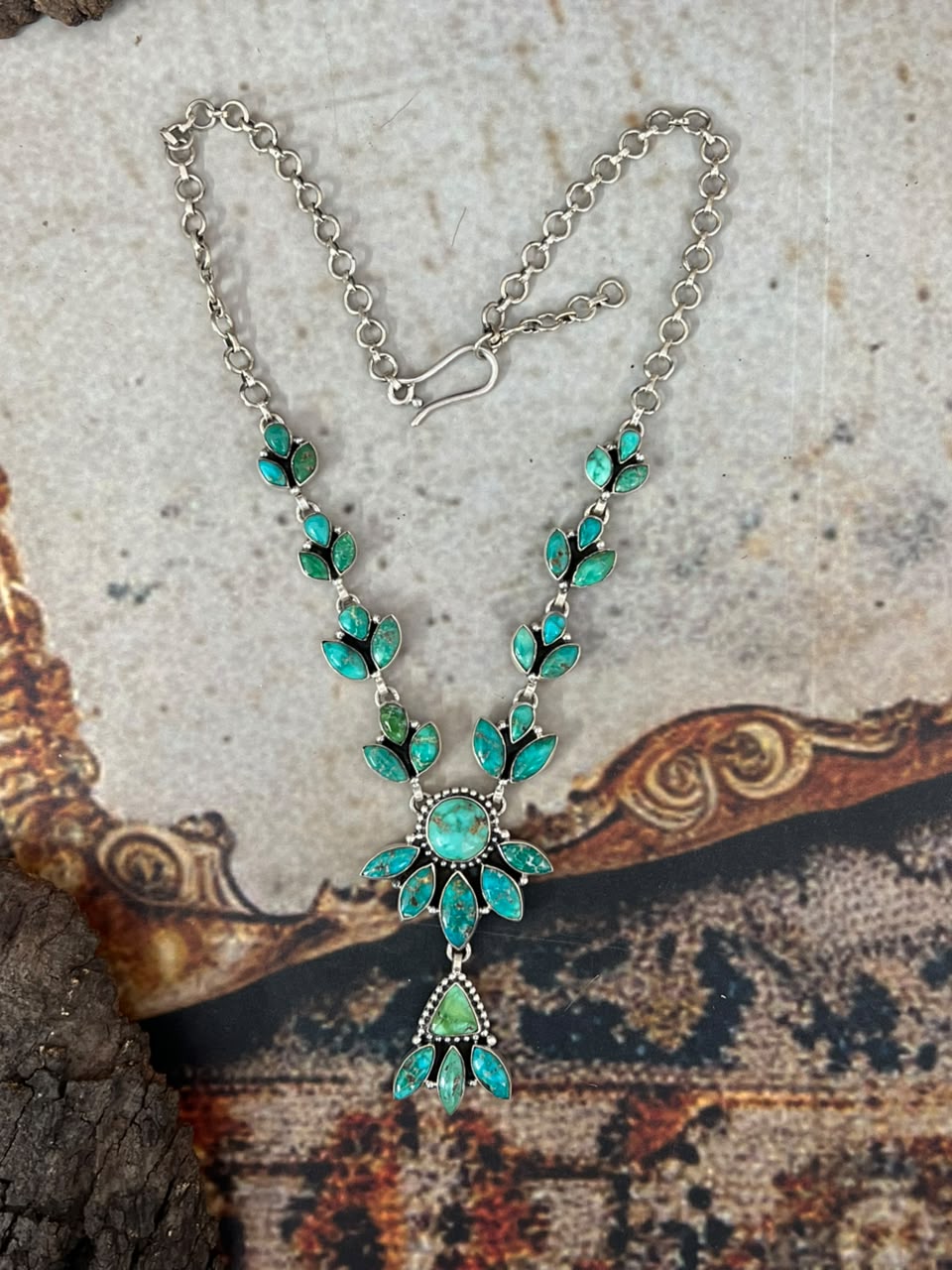 Handmade Sterling Silver Emerald Valley Turquoise Collection: Necklace Signed Nizhoni