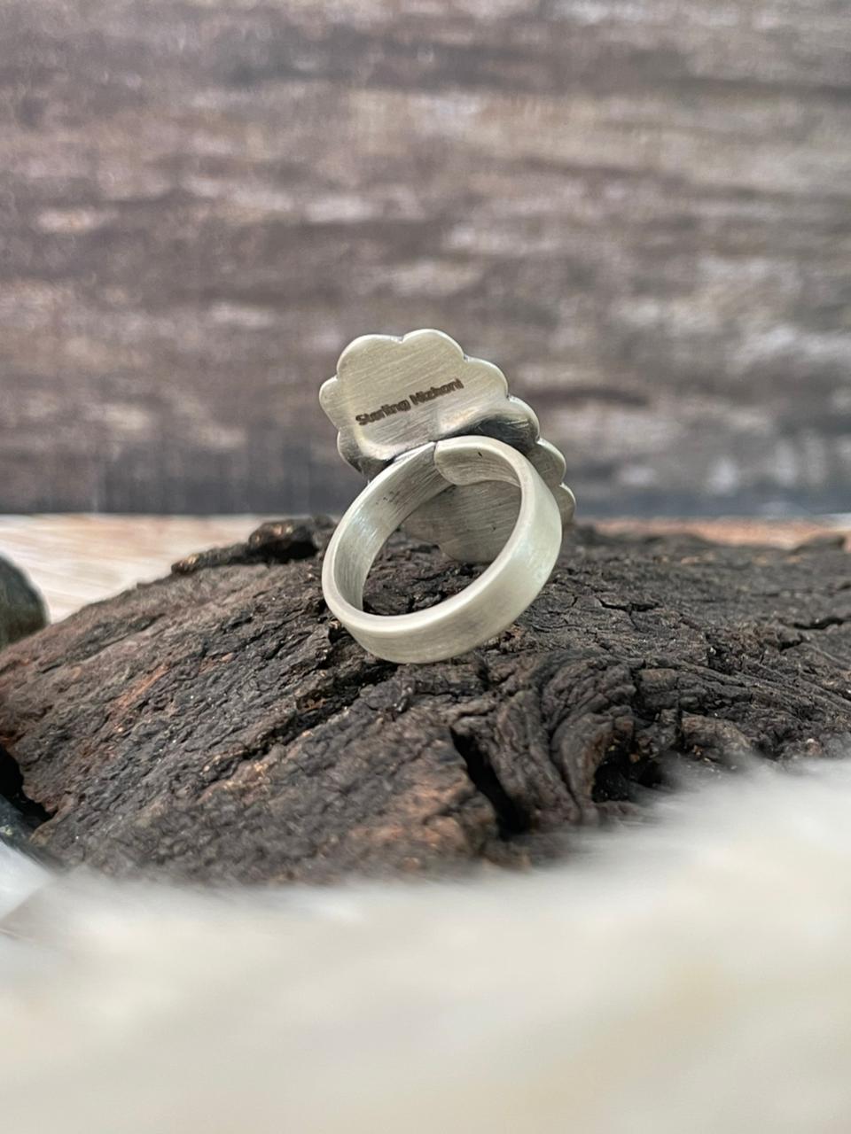 Handmade Sterling Silver 4th Of July Collection: Rosarita with Lapis and White Buffalo Adjustable Ring "Signed Nizhoni"