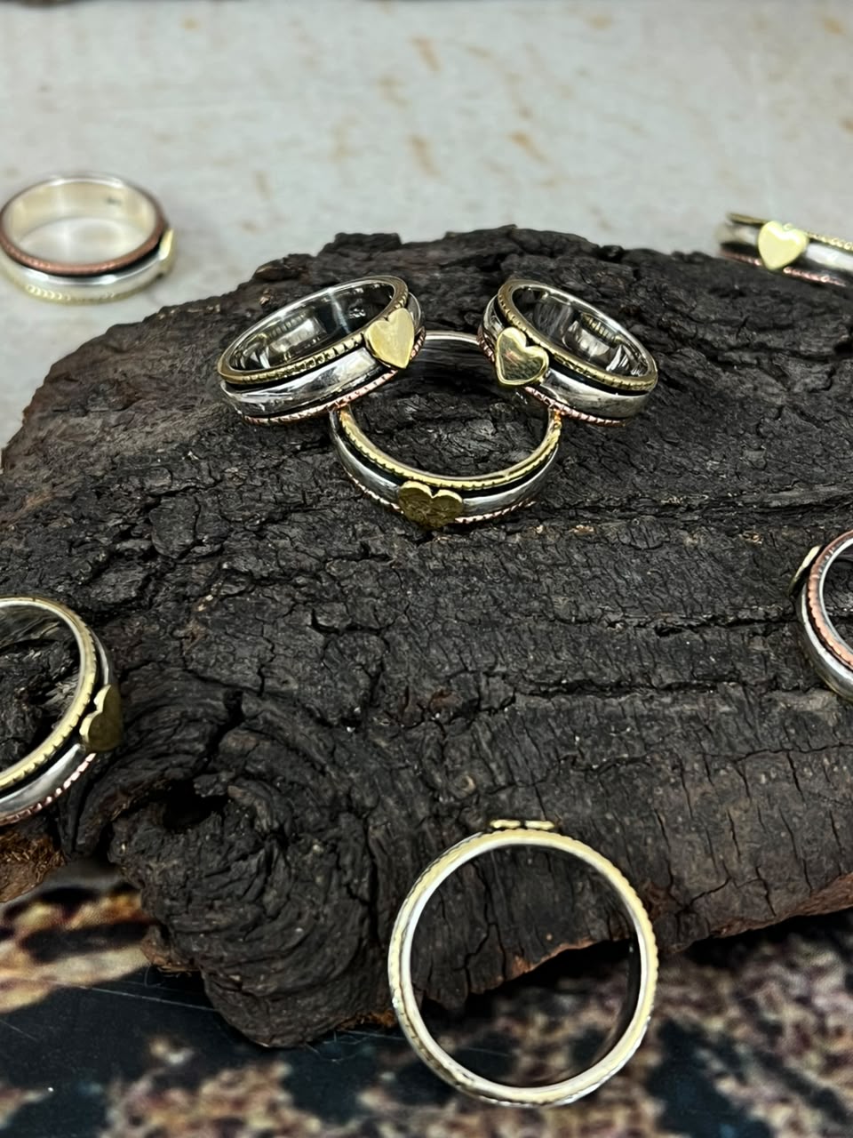 Handmade Sterling Silver With Copper and Brass Heart Spinner Ring Signed Nizhoni