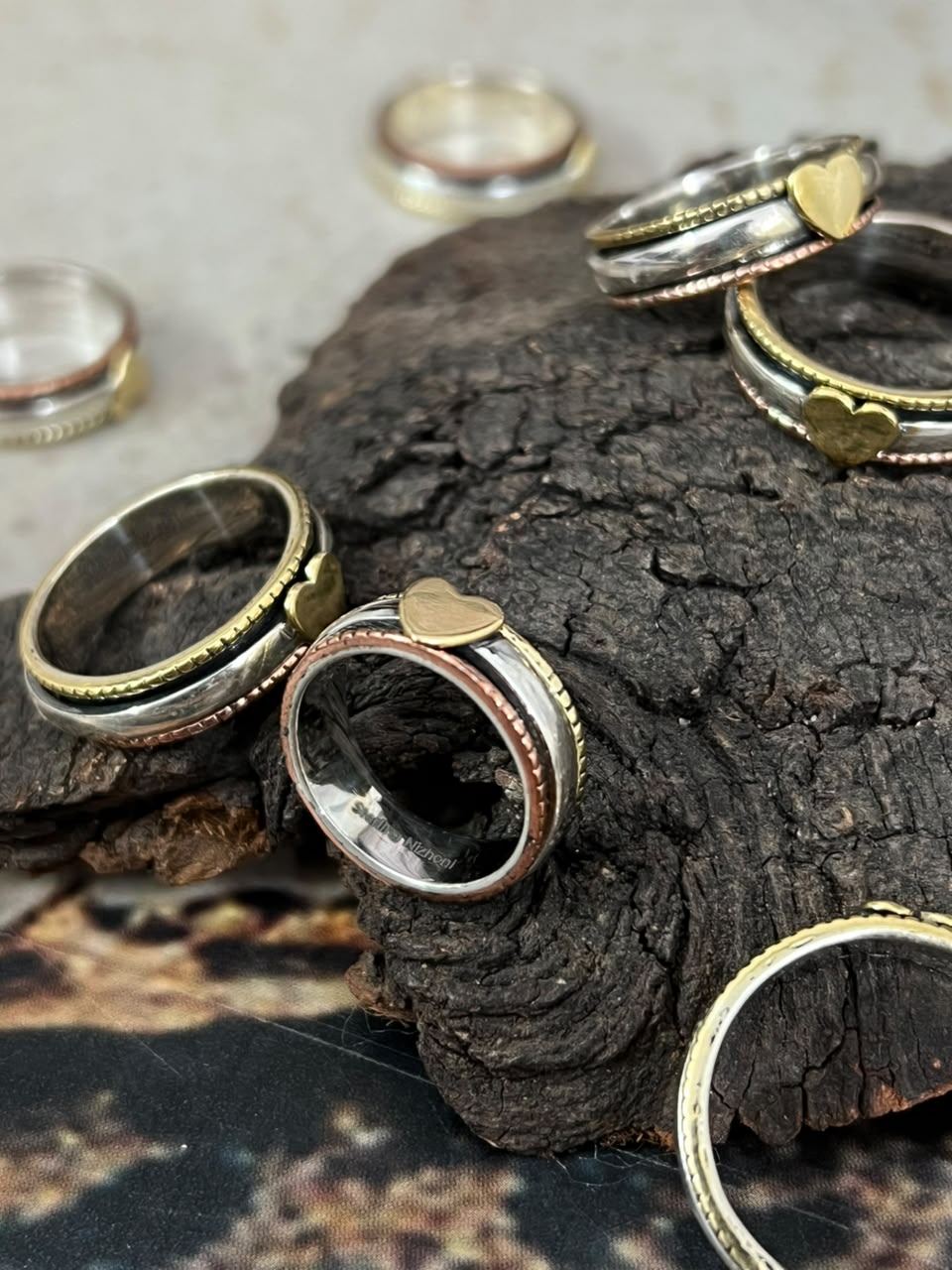 Handmade Sterling Silver With Copper and Brass Heart Spinner Ring Signed Nizhoni