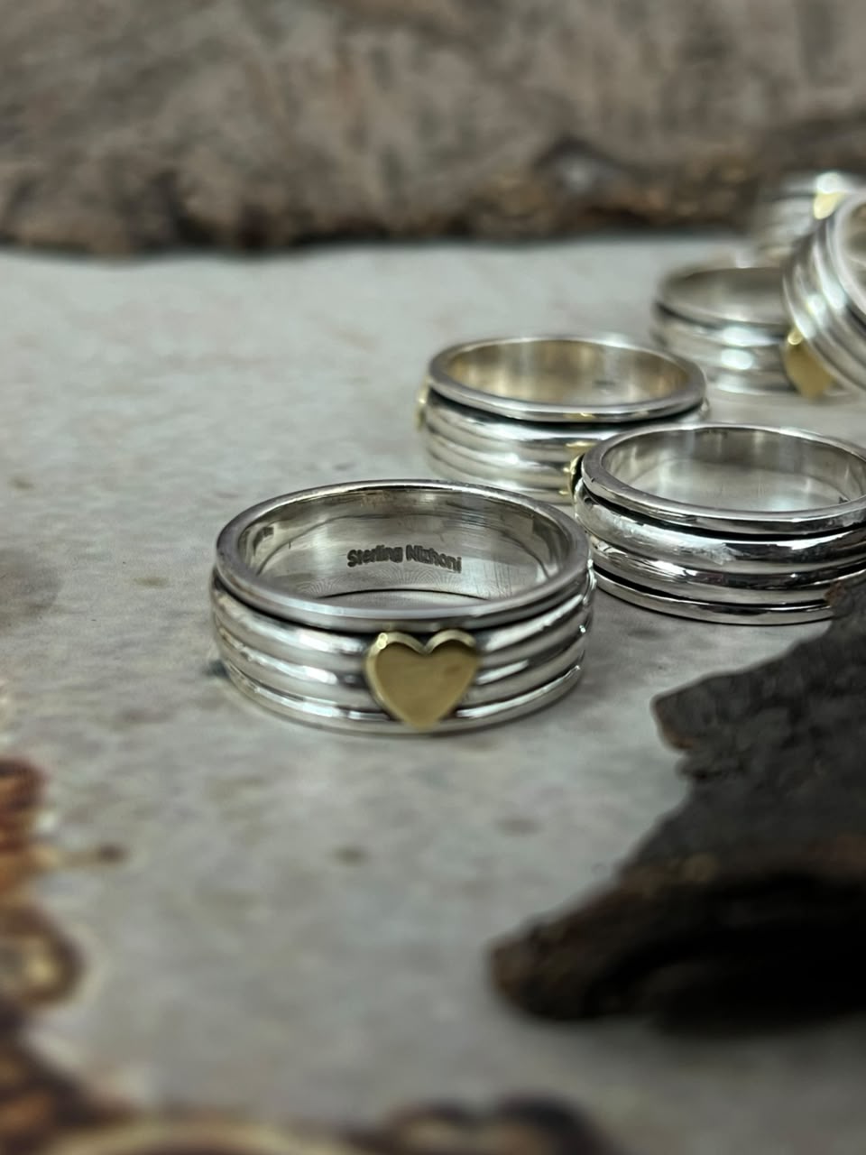 Handmade Sterling Silver With Brass Heart Spinner Ring Signed Nizhoni