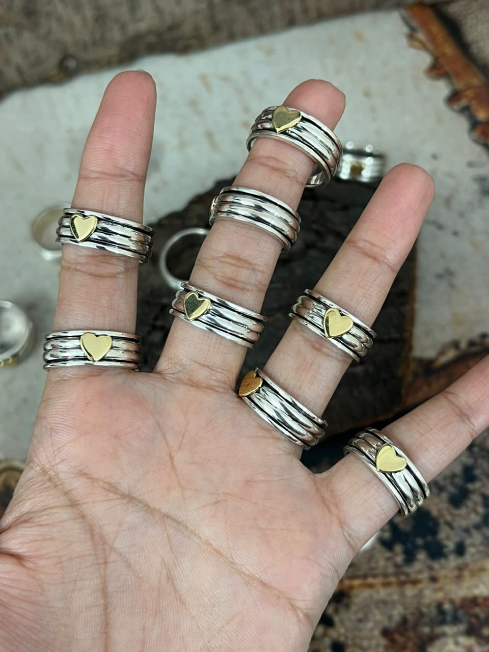 Handmade Sterling Silver With Brass Heart Spinner Ring Signed Nizhoni