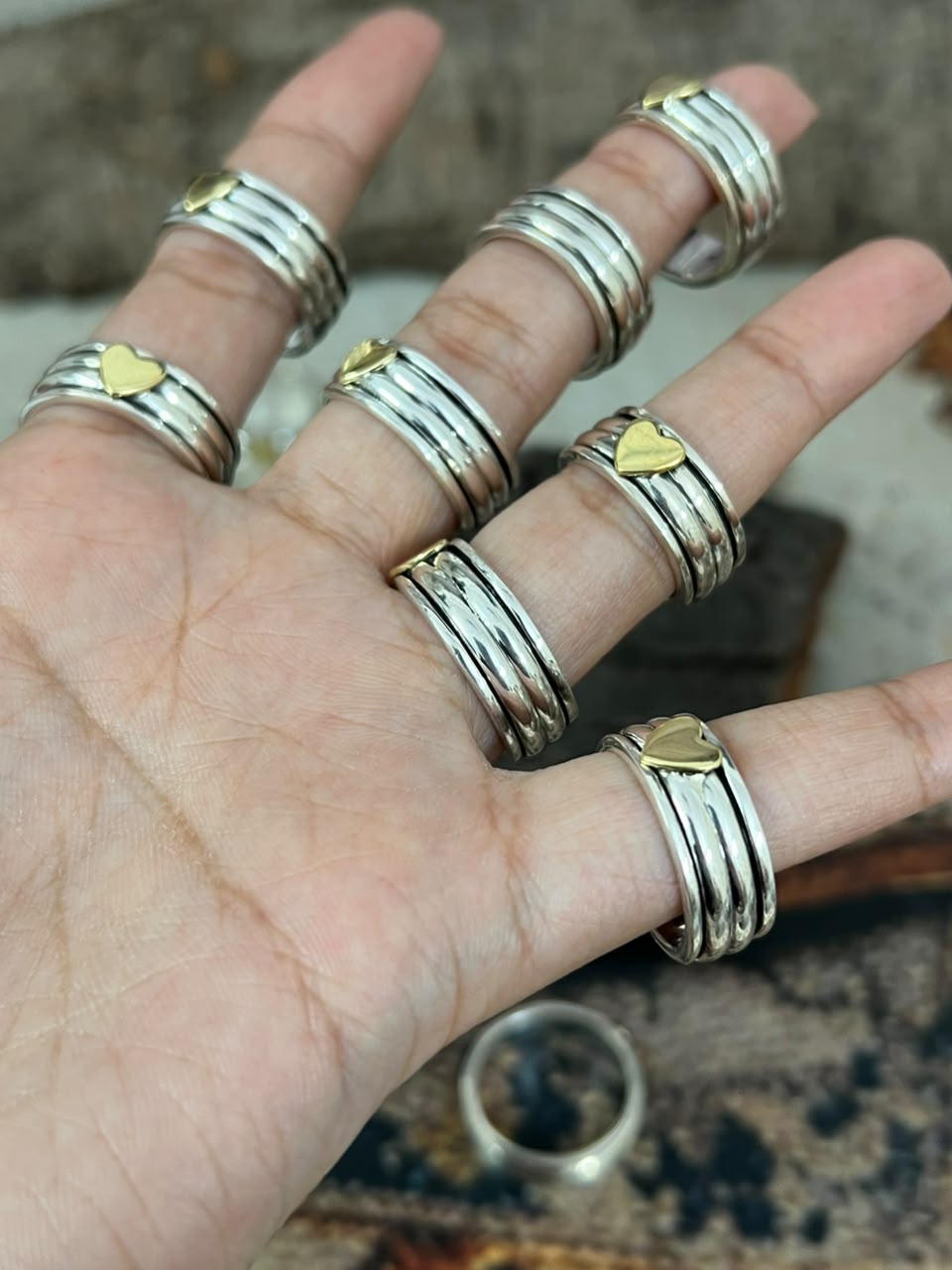Handmade Sterling Silver With Brass Heart Spinner Ring Signed Nizhoni