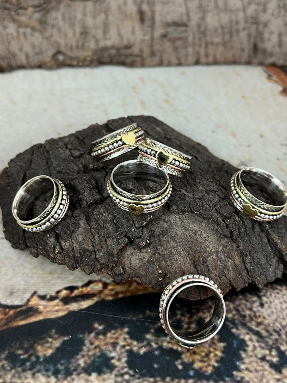 Handmade Sterling Silver With Brass and Copper Heart Spinner Ring Signed Nizhoni