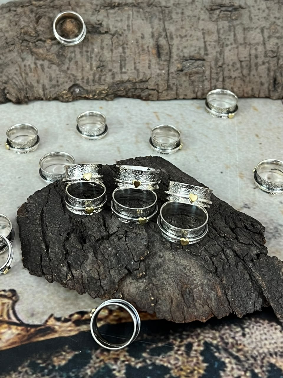 Handmade Sterling Silver With Brass Heart Spinner Ring Signed Nizhoni