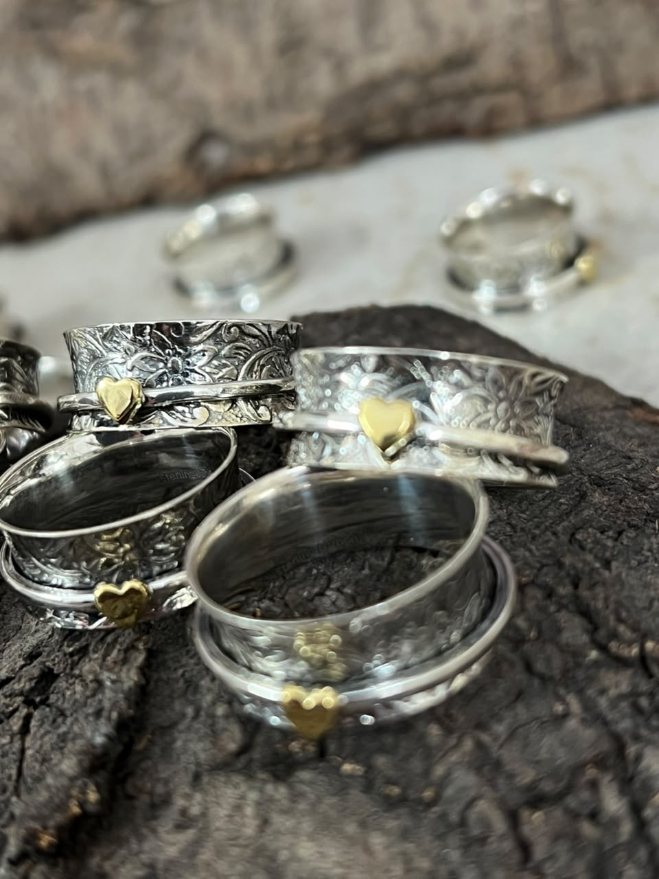 Handmade Sterling Silver With Brass Heart Spinner Ring Signed Nizhoni