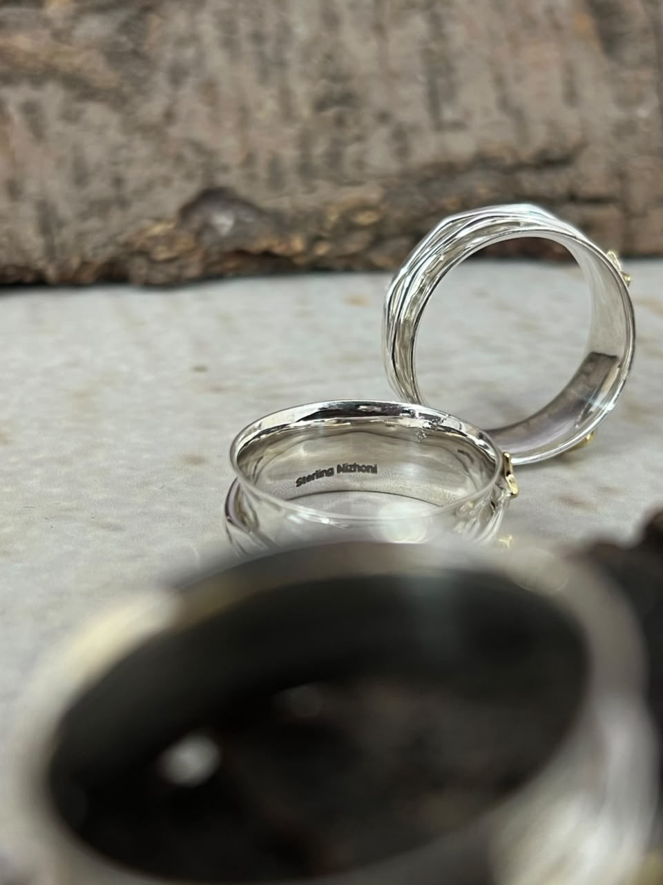 Handmade Sterling Silver With Brass Heart and Star Spinner Ring Signed Nizhoni