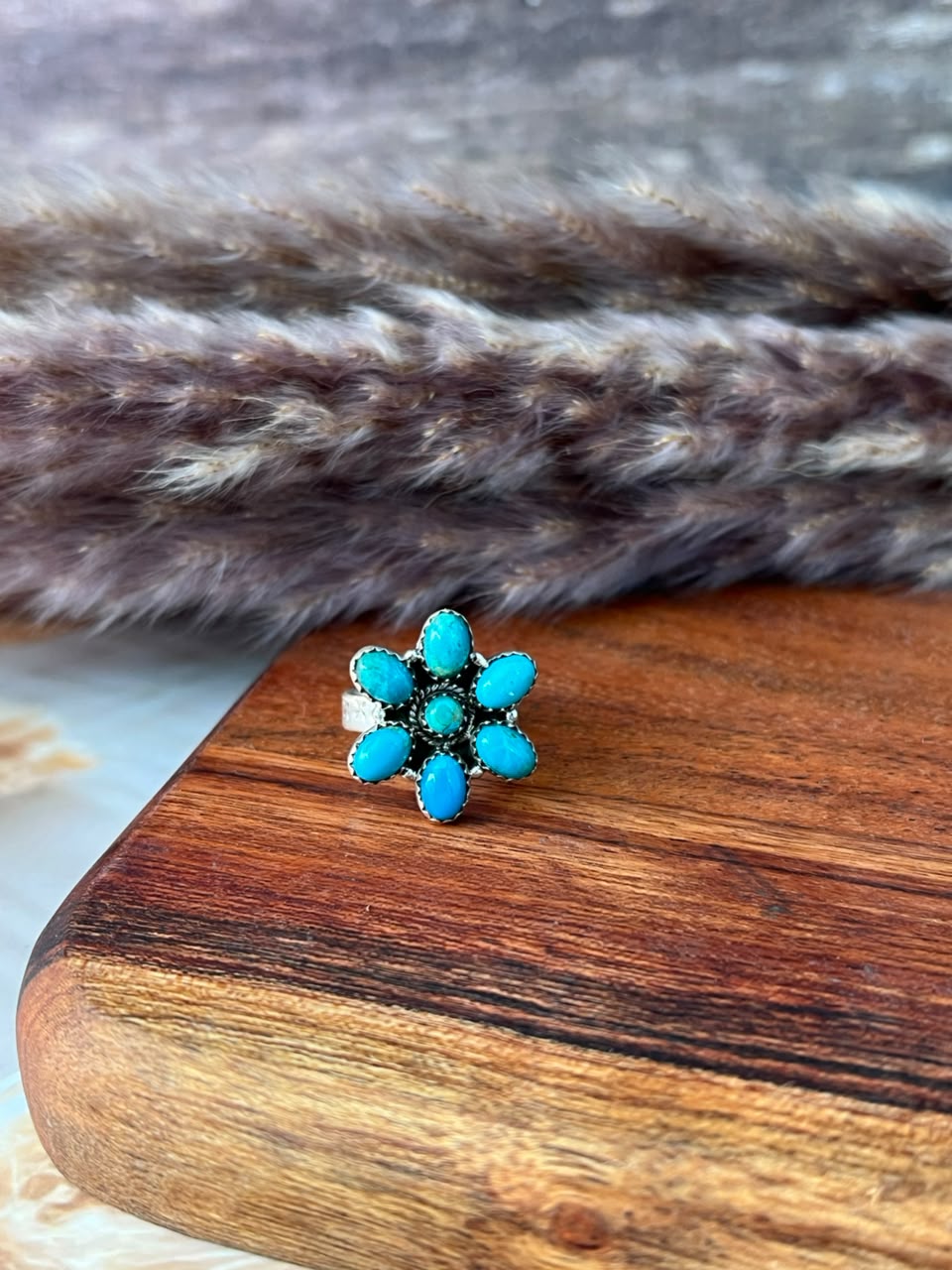 Handmade Sterling Silver Kingman Turquoise Adjustable Ring Signed Nizhoni