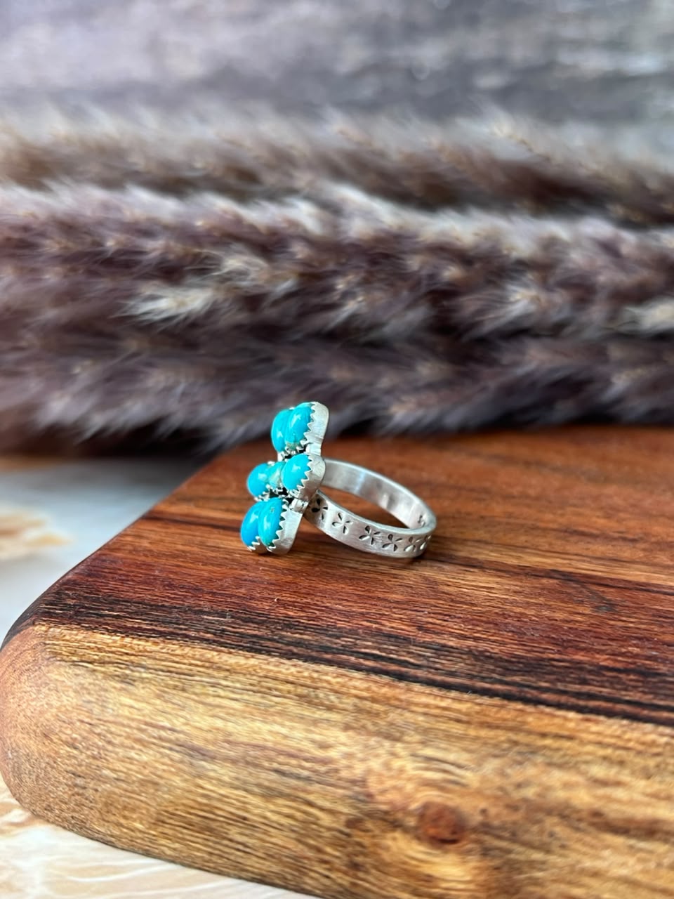 Handmade Sterling Silver Kingman Turquoise Adjustable Ring Signed Nizhoni