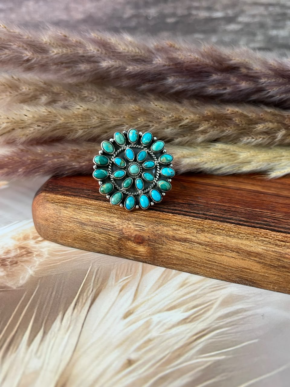 Handmade Sterling Silver Kingman Turquoise Adjustable Ring Signed Nizhoni (7)